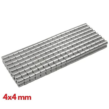 N35 4x4mm Neodyum Mıknatıs 200 Adet, Yuvarlak, Nikel Kaplamalı Kaliteli Ve Dayanıklı Ürün