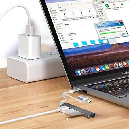 4 Port'lu Bağlantı İstasyonu Ultra İnce Usb Bölücü Type-c Tipi Çoklu Arayüz Adaptörü Multi Usb Çoklayıcı
