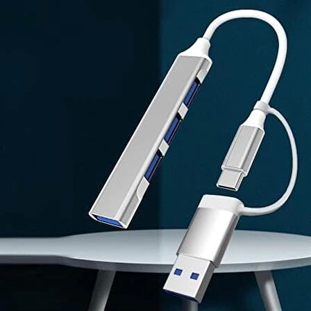 4 Port'lu Bağlantı İstasyonu Ultra İnce Usb Bölücü Type-c Tipi Çoklu Arayüz Adaptörü Multi Usb Çoklayıcı