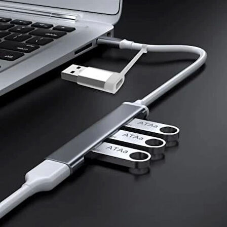 4 Port'lu Bağlantı İstasyonu Ultra İnce Usb Bölücü Type-c Tipi Çoklu Arayüz Adaptörü Multi Usb Çoklayıcı