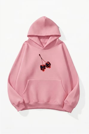 Unisex Yumuşak Dokulu Metal Kiraz Baskılı Tasarım Oversize 3 İplik Hoodie Sweatshirt