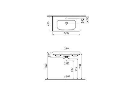 VitrA S20 5523B003-0001 Etajerli Lavabo, 85 cm