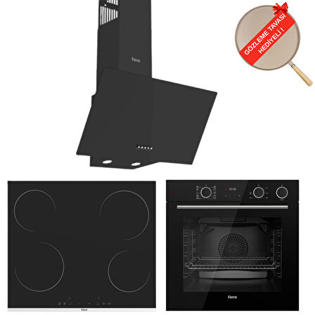 Ferre FryArt&Buharlı Fırın Altro FlowArt Elektrikli 3'lü Siyah Ank. Set (D086 + MS261 + XE64CS)