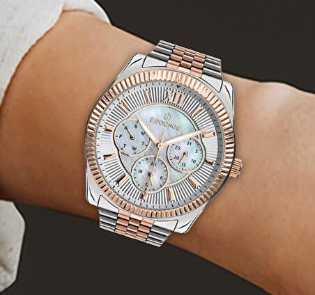 ESSENCE DUAL TİME FONKSİYONLU ROSE ÇELİK 3 ATM SU GEÇİRMEZ 38MM KADIN KOL SAATİ