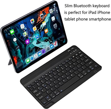 Apple iPad 7. Nesil 10.2" Uyumlu Kablosuz Bluetooth Şarj Edilebilir Mini Q Klavye - Siyah
