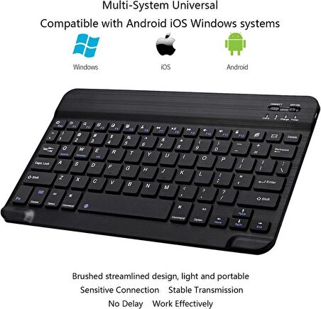 Lenovo Tab M11 ZABA0210TR 11" Uyumlu Kablosuz Bluetooth Şarjlı Mini Q Klavye - Siyah