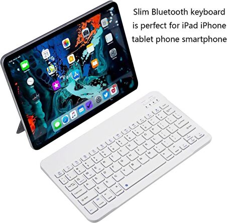 Huawei Matepad T8 8" Uyumlu Kablosuz Bluetooth Şarj Edilebilir Mini Q Klavye - Beyaz