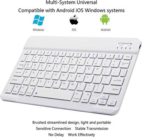 Lenovo Tab M11 TB330FU 11" Uyumlu Kablosuz Bluetooth Şarjlı Mini Q Klavye - Beyaz