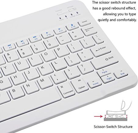 Samsung Galaxy Tab S9 FE+ Plus X610 Uyumlu Kablosuz Bluetooth Şarj Edilebilir Mini Q Klavye - Beyaz