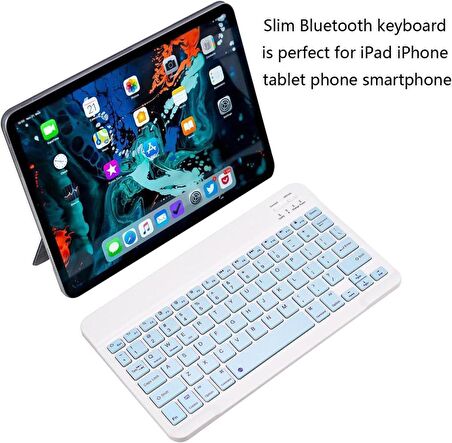 Lenovo Tab M10 FHD Plus LTE TB-X606X 10.3" Uyumlu Kablosuz Bluetooth Şarjlı Mini Q Klavye - Mavi