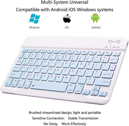 Lenovo Tab M10 FHD Plus LTE TB-X606X 10.3" Uyumlu Kablosuz Bluetooth Şarjlı Mini Q Klavye - Mavi