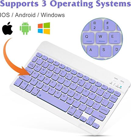 Techstorm Winpad P02 11.6" Uyumlu Kablosuz Bluetooth Şarj Edilebilir Mini Q Klavye - Mor