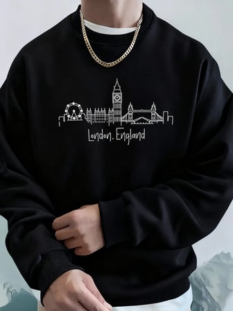 Londra İngiltere Mektup Sadelik Baskı Erkekler Kapşonlu Rahat Yumuşak Tişörtü Moda Temel Giys