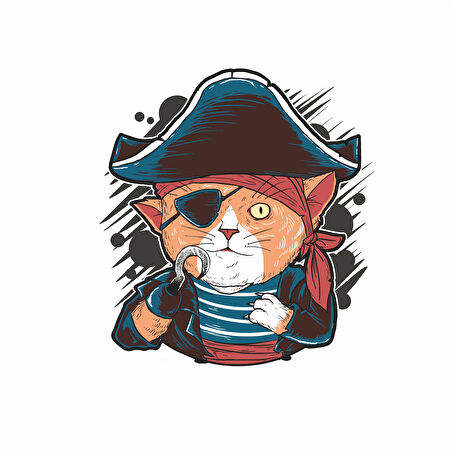 Korsan Kedi Sticker 10x10 cmRenkli Sticker
