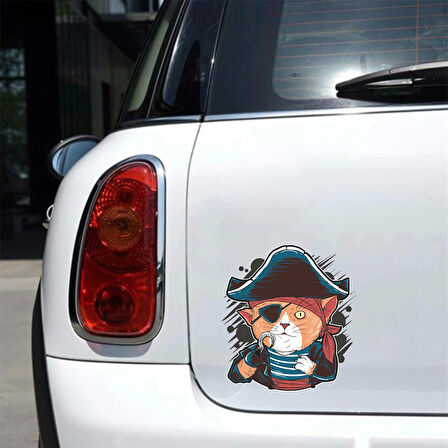 Korsan Kedi Sticker 10x10 cmRenkli Sticker