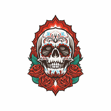 Güllü İskelet Sticker 10x10 cmRenkli Sticker
