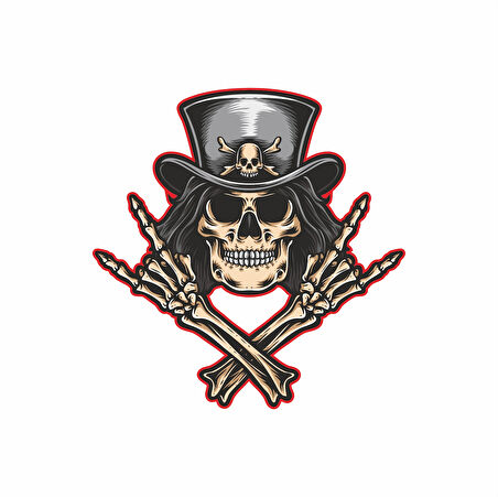 Rockcı iskelet Sticker 10x10 cmRenkli Sticker