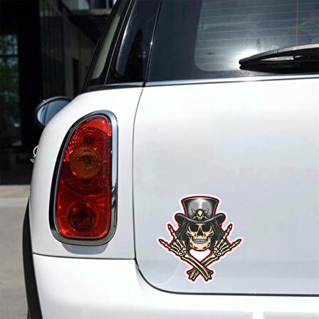Rockcı iskelet Sticker 10x10 cmRenkli Sticker