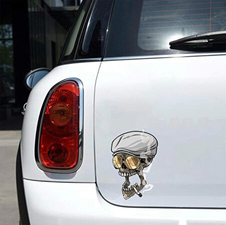Sigara içen iskelet Sticker 10x10 cmRenkli Sticker