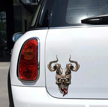 Boynuzlu iskelet Sticker 10x10 cmRenkli Sticker