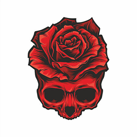 Gül ve Kurukafa Sticker 2 10x10 cmRenkli Sticker