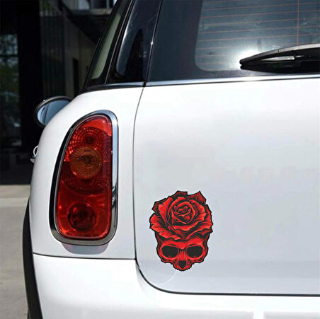 Gül ve Kurukafa Sticker 2 10x10 cmRenkli Sticker