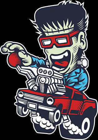 Motor Süren Zombi Sticker 10x10 cmRenkli Sticker