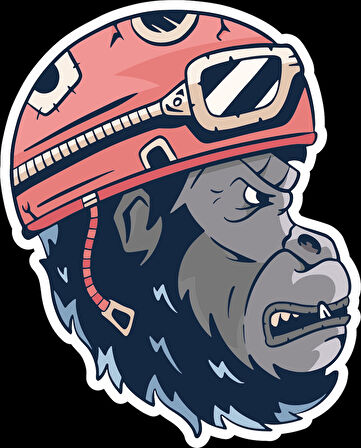 Motorcu Goril Sticker 10x10 cmRenkli Sticker