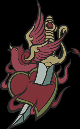 Kalp İçinde Bıçak Sticker 10x10 cmRenkli Sticker