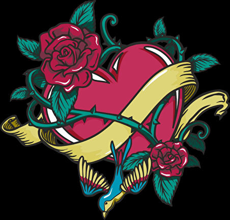 Sarmaşıklar Gül ve Kalp Sticker 10x10 cmRenkli Sticker