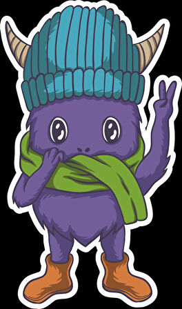 Sevimli Mor Canavar Sticker 10x10 cmRenkli Sticker