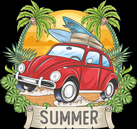 Yaz Kırmızı Araba Sticker 10x10 cmRenkli Sticker