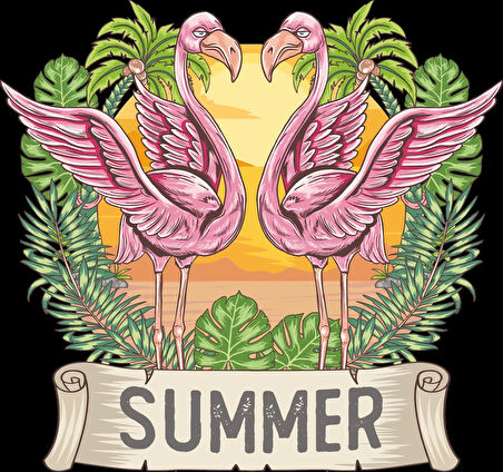 Yaz ve Flamingolar Sticker 10x10 cmRenkli Sticker