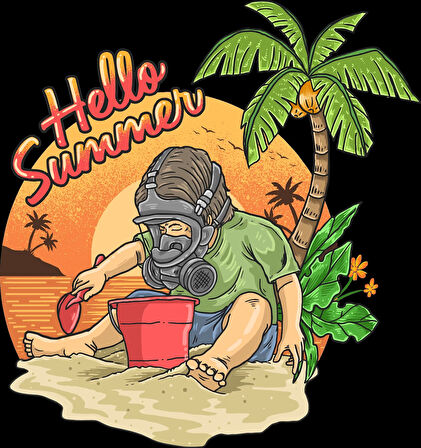 Hello Summer Sticker 10x10 cmRenkli Sticker