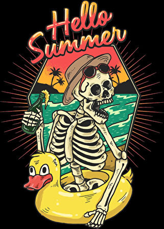 Hello Summer ?skelet Sticker 10x10 cmRenkli Sticker