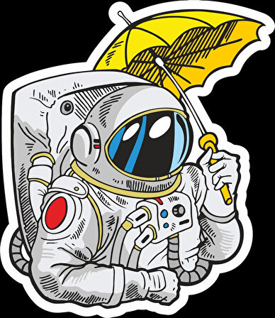 Şemsiye Tutan Astronot Sticker 10x10 cmRenkli Sticker