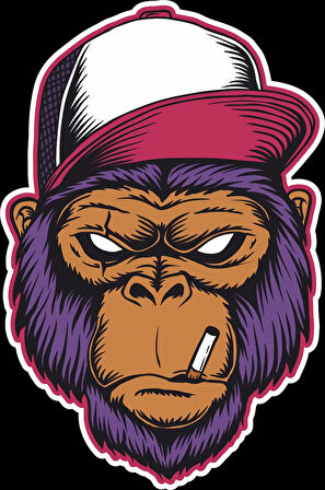 Sigara içen Goril Sticker 10x10 cmRenkli Sticker