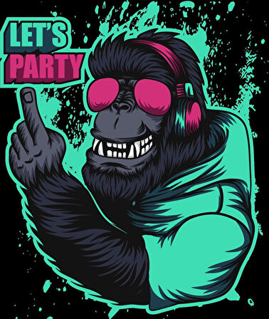 Lets Party Goril Sticker 10x10 cmRenkli Sticker