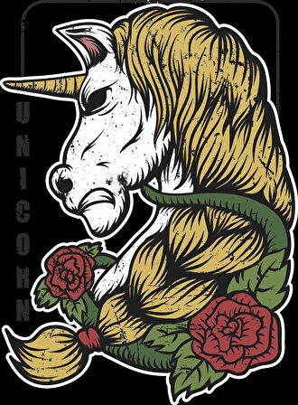 Güller ve Unicorn Sticker 10x10 cmRenkli Sticker