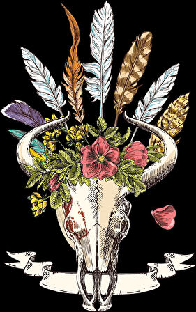 Boynuz ve Tüyler Sticker 10x10 cmRenkli Sticker