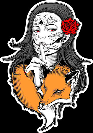 Tilki ve Kad?n Sticker 10x10 cmRenkli Sticker