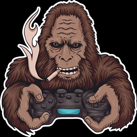 Oyun Oynayan Goril Sticker 10x10 cmRenkli Sticker