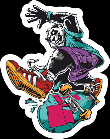 Kaykaycı Panda Sticker 10x10 cmRenkli Sticker