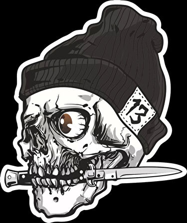 Bıçaklı Kurukafa Sticker 10x10 cmRenkli Sticker