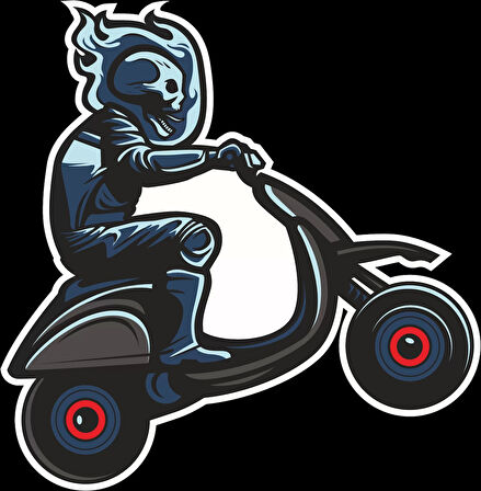 Motorcu ?skelet Sticker 10x10 cmRenkli Sticker