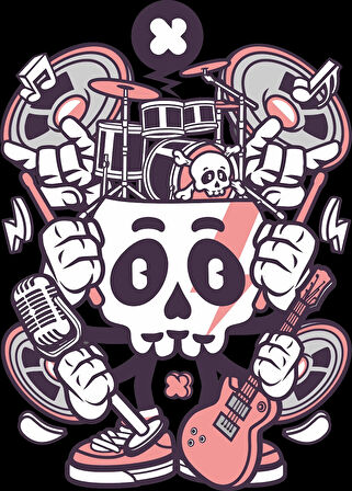 iskelet Müzik Grubu Sticker 10x10 cmRenkli Sticker