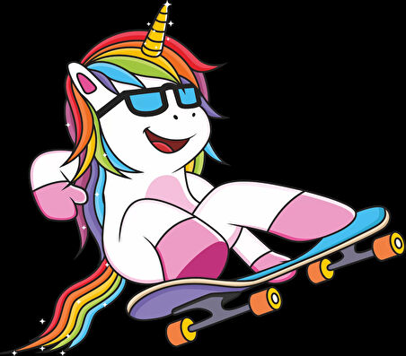 Kaykaylı Unicorn Sticker 10x10 cmRenkli Sticker