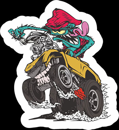 Kamyon Süren Zombi Sticker 10x10 cmRenkli Sticker