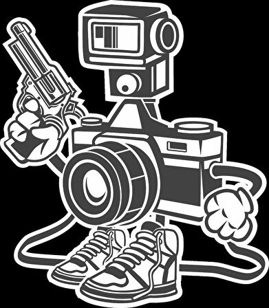 Fotoğraf Makinesi ve Silah Sticker 10x10 cmRenkli Sticker