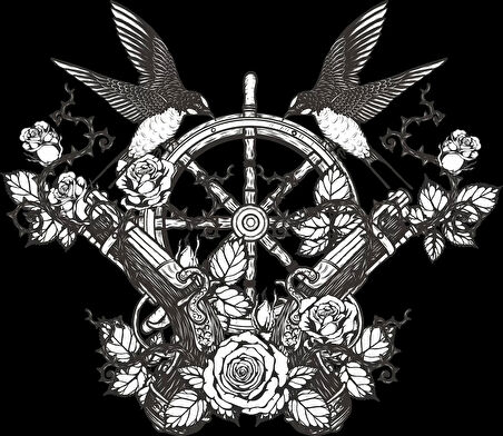 Dümen ve Silah Sticker 10x10 cmRenkli Sticker